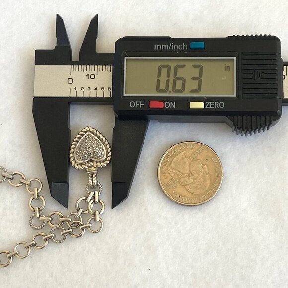 Sterling Silver 925 HN Heng Ngai Pave Diamond Heart Rolo Chain Necklace 17" - Picture 15 of 16